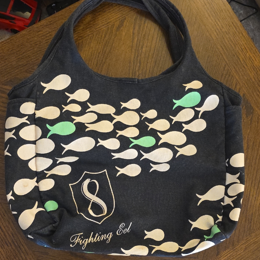 fighting eel black reusable canvas fish tote